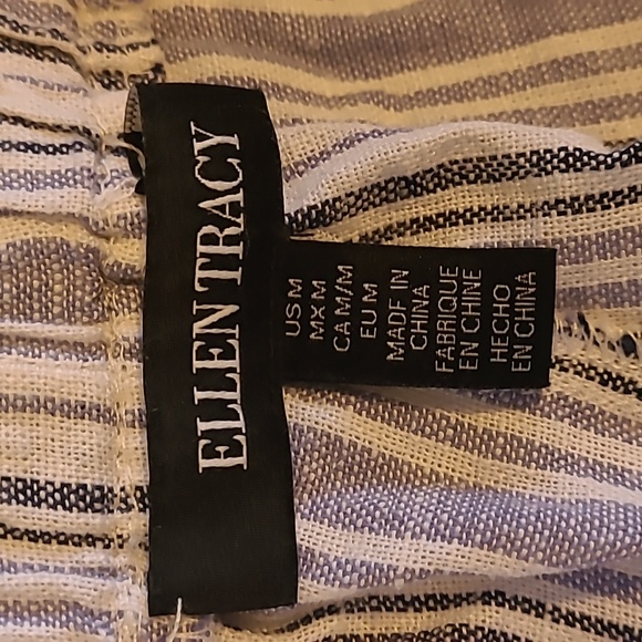 Ellen Tracy Blue & White Stripe Linen Blend Lightweight Summer Wide Leg Pants - Picture 6 of 13